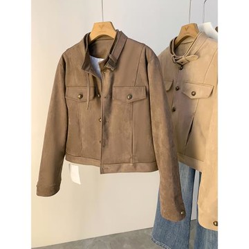 短款立領麂皮絨外套女春季2026新款洋氣今年流行高級感夾克上衣