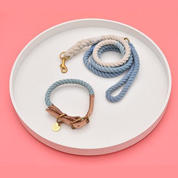 【年中優惠2件6折】手工皮繩拼接項圈 / 牽繩-藍色 Pawsholic爪迷