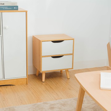 威瑪索 北歐二抽床頭邊櫃-松木色