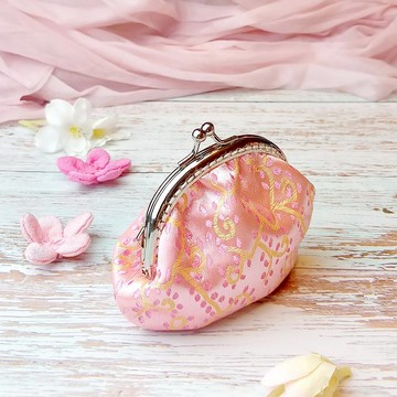 粉紅色絲錦緞口金包 零錢包(CS-001)