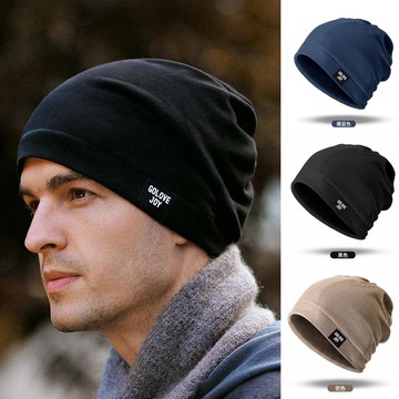 男士針織帽毛線帽 冬季新款堆堆帽男士戶外騎行德絨保暖包頭帽子護耳防風抗靜電2023
