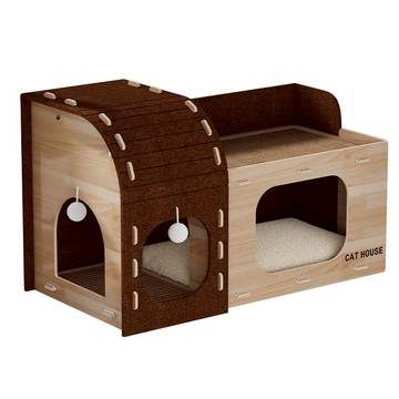 多功能貓別墅 毛氈貓屋 雙層大貓窩 耐磨耐抓 玩睡一體 貓抓板 貓爬架 貓玩具 多洞貓別墅【IPSKY】