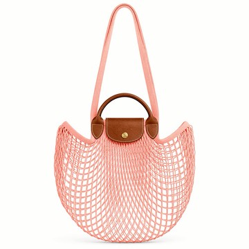 [平輸版]LONGCHAMP LE PLIAGE FILET系列網狀棉質兩用包(腮紅橘)真品平輸