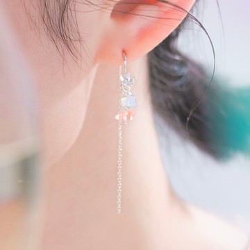 月白系 | 花霞 - 純銀 透明 水晶 礦石 輕珠寶 花 耳環
