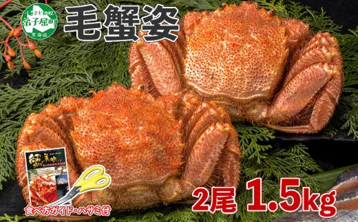 1219. 毛蟹 2尾 計1.5kg前後 食べ方ガイド・専用ハサミ付 カニ かに 蟹 海鮮 ボイル 送料無料 北海道 弟子屈町