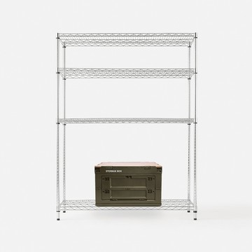 (組合) 特力屋鍍鉻重型四層架122x46x160公分+軍風綠木天板收納箱 大