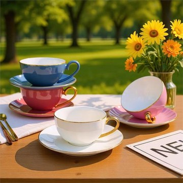 創意陶瓷奶茶杯金邊色釉南瓜杯伴手禮可愛造型骨瓷咖啡杯碟套裝
