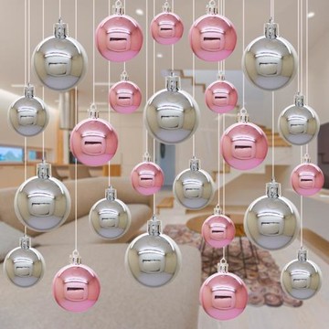 吊球裝飾圣誕球店鋪櫥窗吊頂創意天花板吊飾掛件粉色混色銀電鍍球