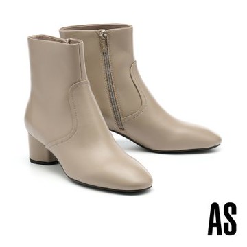 短靴 AS 極簡品味純色全真皮高跟短靴－灰