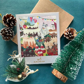 擦拭布/拭鏡布/眼鏡布/超細纖維/插畫/聖誕系列/貓貓與聖誕甜點