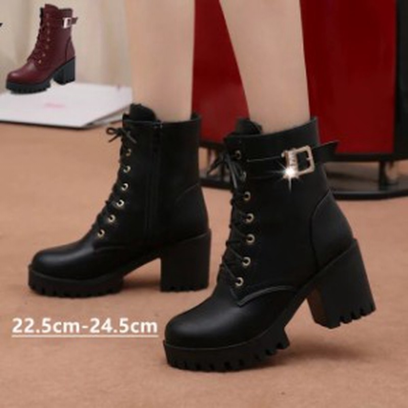 ショートブーツ 太ヒール レディース 厚底 靴 編み上げブーツ 秋靴 チャック付き ブーツ イギリス風 おしゃれ カジュアル シューズ 通販 Lineポイント最大6 0 Get Lineショッピング