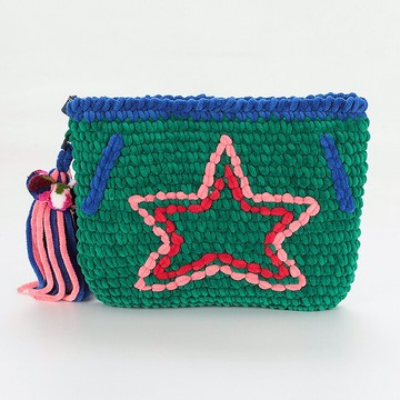 家品牌新品專柜撤柜女士綠色時尚小星星拼色編織手拿包 79486