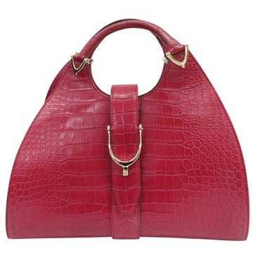 【二手名牌BRAND OFF】GUCCI 古馳 紅色 壓紋皮革 手提包 #001998