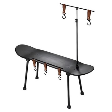 TREEWalker 風格滑板桌 露營桌 附燈架 楓木桌面 可拆卸掛勾  展開79 x 21 x 37cm 收納86 x 31cm  79cm  黑色