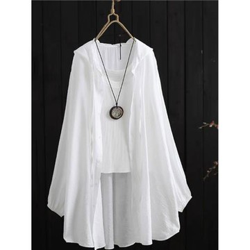 子末青合~夏季薄款連帽防曬衣女中長款長袖冰絲棉麻開衫外套上衣