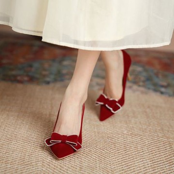 法式蝴蝶結婚鞋2026新款高級感紅色新娘高跟鞋加寬大碼女鞋41一43