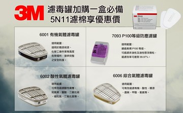 3M雙罐式濾毒罐加購5N1過濾棉即享優惠價 6001 6002 6003 7093 N95
