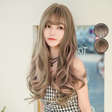 [台灣出貨附發票] 挑染色整頂假髮 假髮 空氣劉海 假髮女 wig 假发 長捲假髮 大波浪假髮 女生假髮 假頭髮