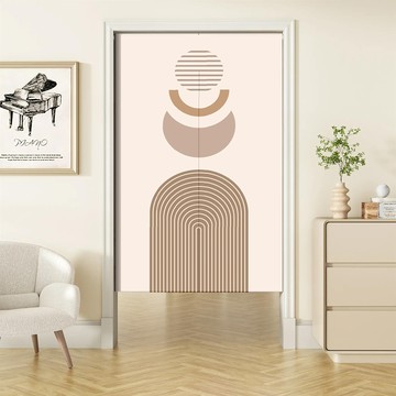 【嵐楓居家】 奶油侘寂風仿棉麻門簾85*180cm送門簾掛勾-奶油侘寂風亦華（對開門廉/風水簾/隔簾/廚房門簾/拉簾/窗簾）_廠商直送