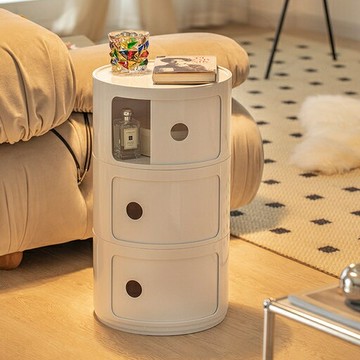 【免運】創意圓形簡易床頭櫃 小型簡約現代邊幾 兒童臥室置物架迷你窄櫃