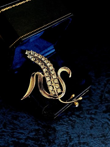 vintage jewelry SARAH COV 金色水鑽小麥玉米別針