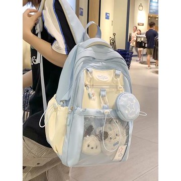 (免運)書包初中女生藍色高顏值大容量痛包二次元ins小學生高中生雙肩包