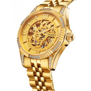 瑞士品牌手表男款鏤空機械表 高端十大名牌金表男純金色24K男表潮