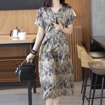 ＊ORead＊復古印花繫帶連身裙(圖片色M~2XL)