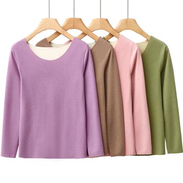 德絨保暖打底衫女內搭發熱圓領長袖T恤2022秋冬新款百搭內穿上衣