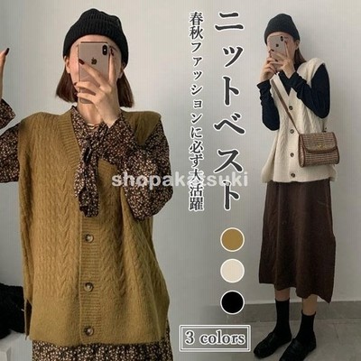 ベスト レディース ニットベスト ゆったり ジレ ニット ジレベスト Vネック レディースベスト 秋 チョッキ 前開きベスト 春 レトロ 通勤 通販 Lineポイント最大get Lineショッピング