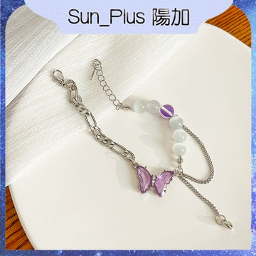 Sun_Plus 台灣現貨 紫色蝴蝶手鍊 韓版時尚潮款 手作紫色蝴蝶珍珠鍊手鍊 唯美小清新個性手環 手鍊 手環 飾品