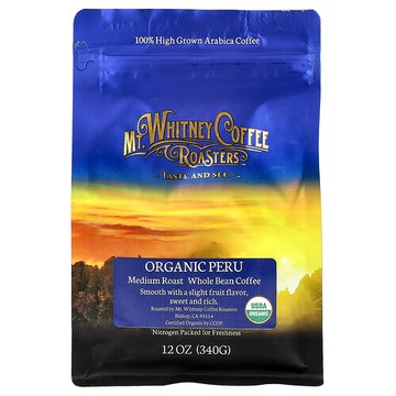 Mt. Whitney Coffee Roasters, 秘魯有機全豆咖啡，中度烘焙，12 盎司（340 克）