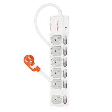 PowerSync 群加 7開6插防塵防雷擊抗搖擺延長線 6孔 TPS376DN9018  1.8m  1個  白色