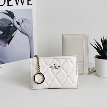 KATE SPADE Carey菱格絎縫零錢卡包(石灰色)