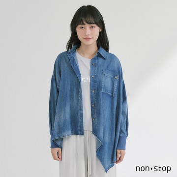 non-stop 不對稱水洗牛仔寬版襯衫-1色