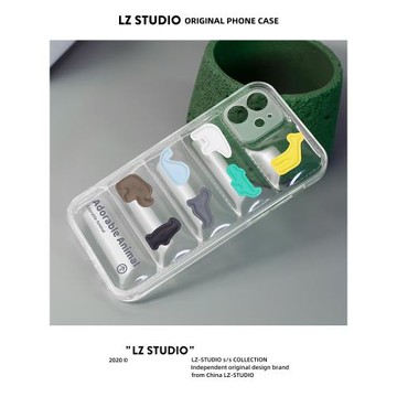 lz原創卡通動物透明氣囊16手機殼羽絨17新款15全包14pro蘋果13適用iPhone12promax保護套14可愛ins風xs軟小眾