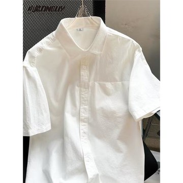 潮流設計感純色短袖襯衫男女夏季高級感上衣垂感痞帥情侶半袖襯衣
