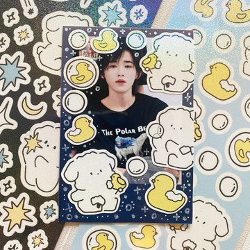 韓國ins可愛小狗咕卡貼紙愛豆小卡小黃鴨愛心泡泡手賬diy裝飾貼畫