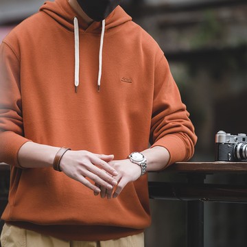 馬登工裝 日系復古 灰色港風連帽大學t 阿美咔嘰純色運動帽t男