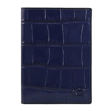 COACH CW445 品牌C LOGO鱷魚壓紋款對開護照夾.深藍