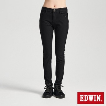 EDWIN 女裝 JERSEYS 迦績 超彈力中腰窄管直筒牛仔褲-黑色
