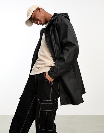 ASOS DESIGN rubberised rain jacket in black