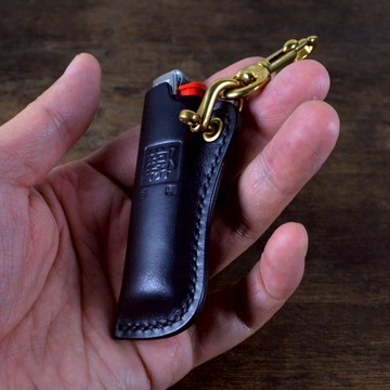 義大利協會認証植鞣革黑色手縫BIC-J3系列打火機套