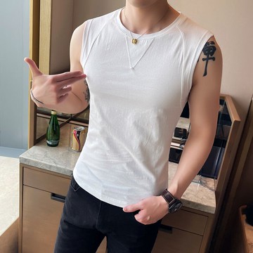 夏季純棉背心男士無袖t恤外穿潮流健身跨欄籃球運動坎肩寬肩汗衫