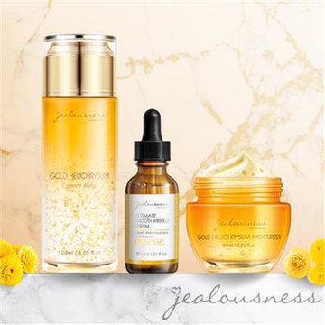 【 Jealousness 婕洛妮絲】黃金蠟菊全能乳霜60ml+黃金蠟菊精華化妝水120ml+燕窩胜肽撫紋精華30ml