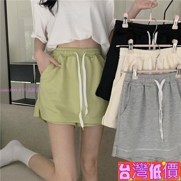 悅裳💎台灣免運💎大尺碼短褲 鬆緊腰 短褲女 顯瘦棉質寬鬆短褲女｜鬆緊腰大尺碼｜假兩件安全褲設計感｜百搭遮肉褲裙｜森女