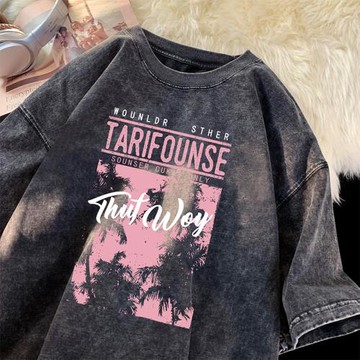 水洗做舊320g重磅短袖t恤男款夏季美式復古潮牌潮流oversize體袖