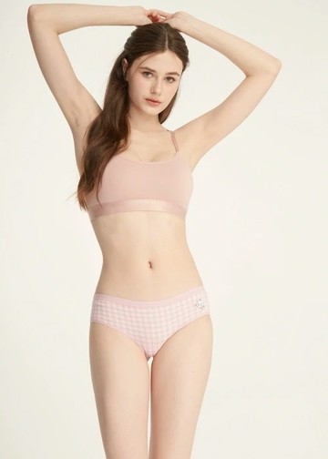 XXL 迪士尼貓狗系列．緊帶中腰三角內褲(粉格-瑪麗貓笑)