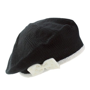 單秋冬季時尚貝雷帽女士逛街休閑保暖帽蝴蝶結針織毛線帽女1入