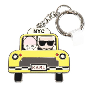 KARL LAGERFELD 卡爾 老佛爺貓咪計程車造型鑰匙圈.銀